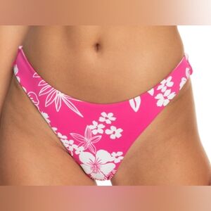 NWT 🌸 Roxy Beach Classic Rouched Cheeky Bikini Bottom Size XL Hello Aloha‎ Pink